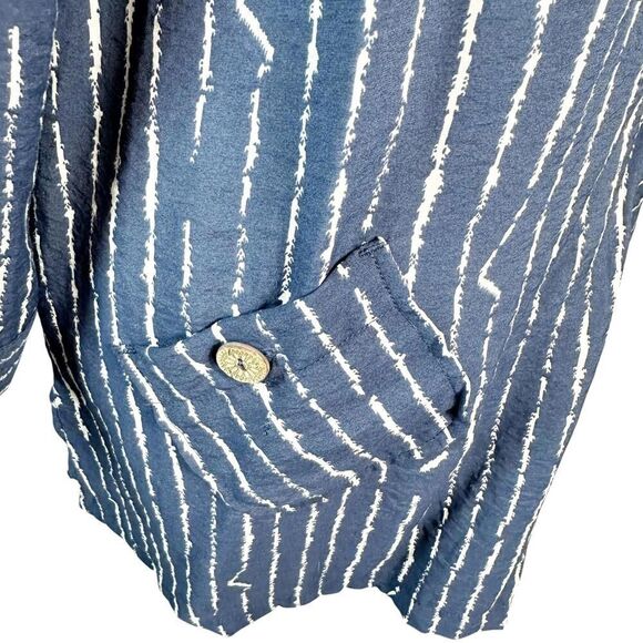 John Mark Blue Striped Tunic Artsy Boho Asymmetrical Accents Wire Collar Size M - Picture 7 of 9